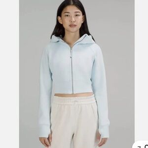 LULU-LEMON Cropped Scuba Full-Zip Light Blue Hoodie - size 4